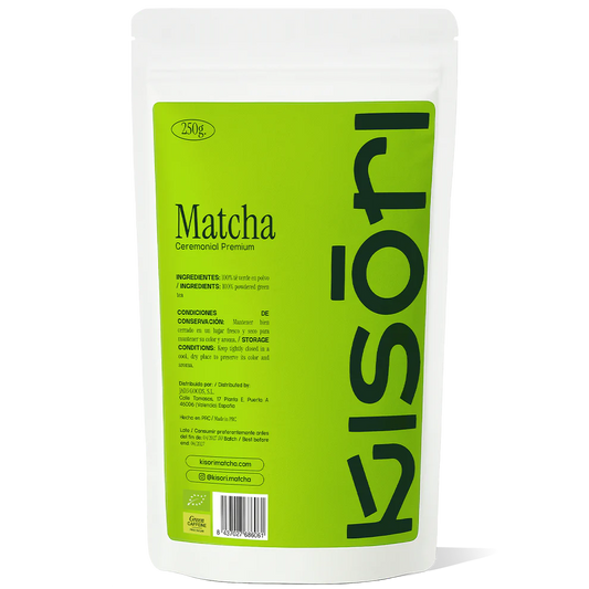 Bolsa de 250g de Matcha Ceremonial Premium Kisori, té verde en polvo de alta calidad.
