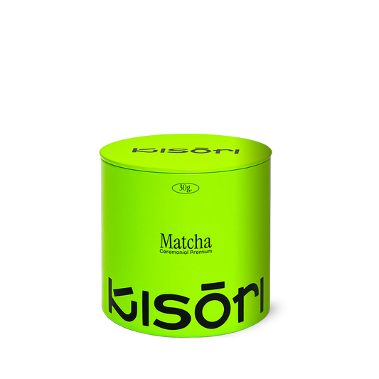 Lata de 30g de Matcha Ceremonial Premium Kisōri, té verde japonés en polvo de alta calidad.